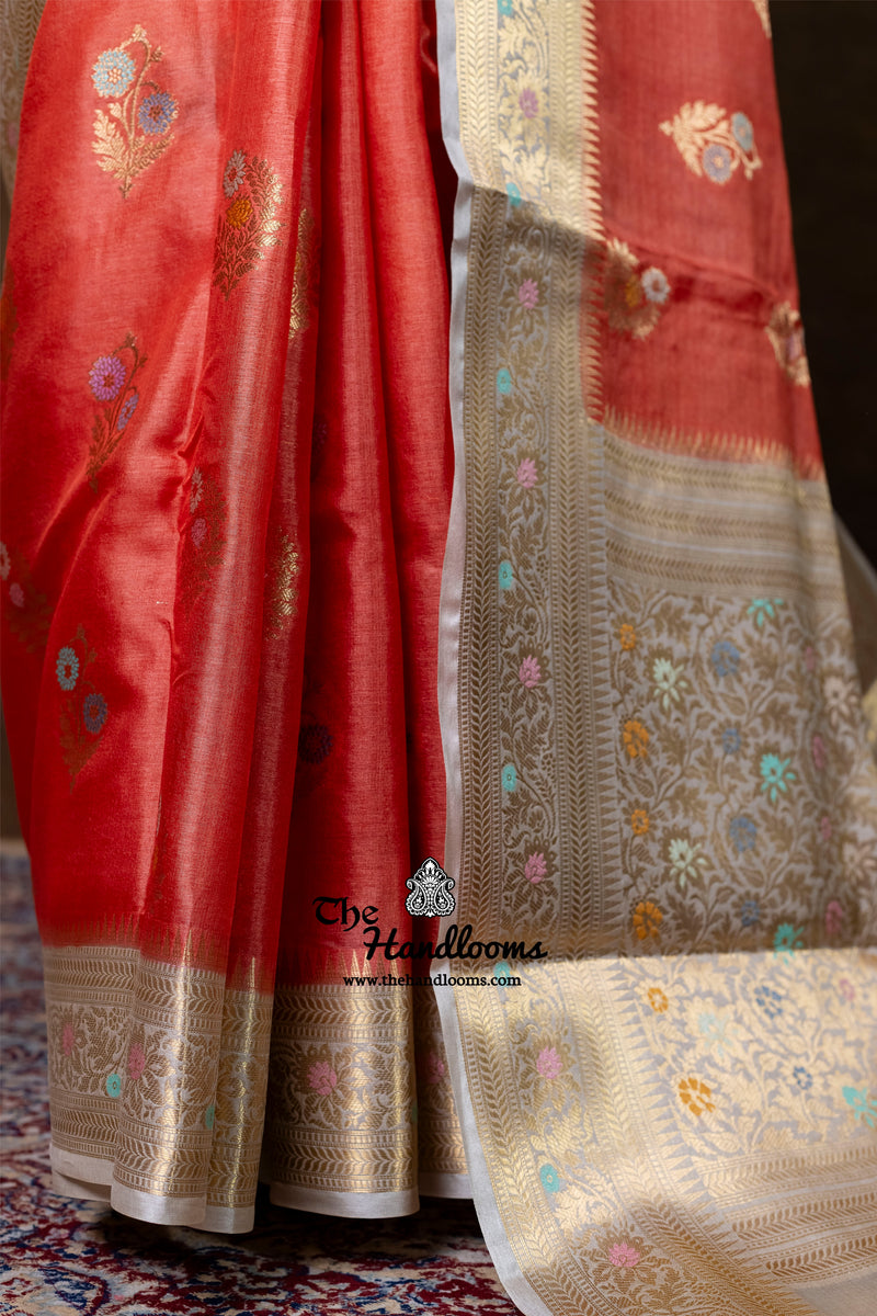 Pure Tussar Silk Handloom Banarasi Saree - Meenakari