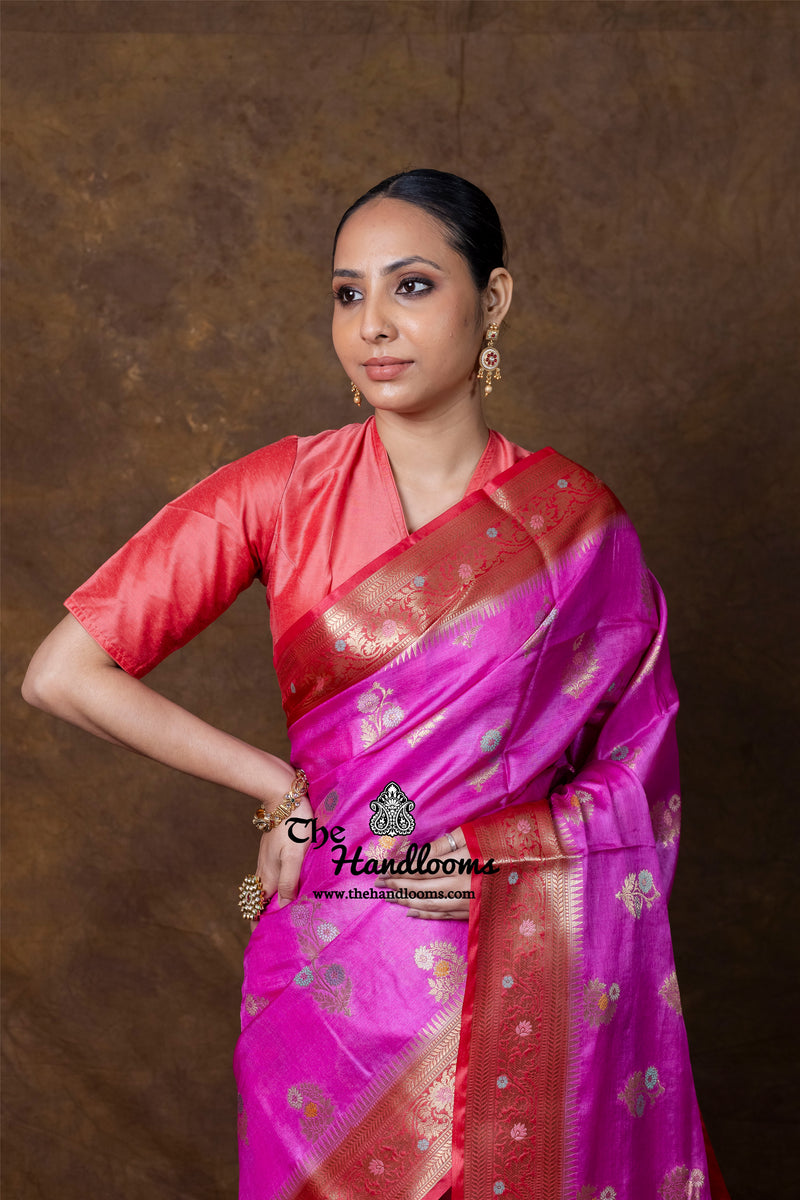 Pure Tussar Silk Handloom Banarasi Saree - Meenakari