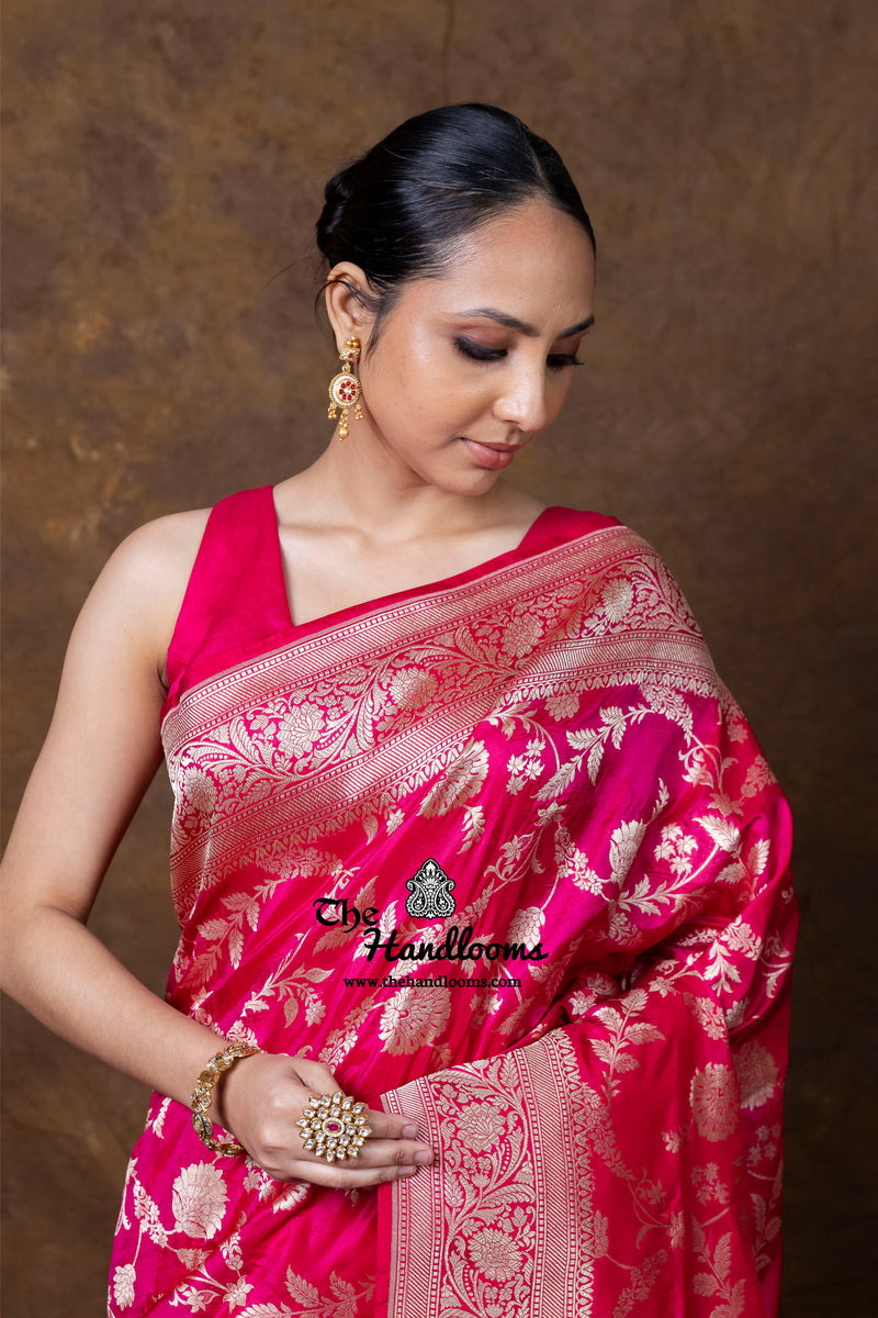 Pure Katan Silk Banarasi Handloom Saree - All Over Jaal Work