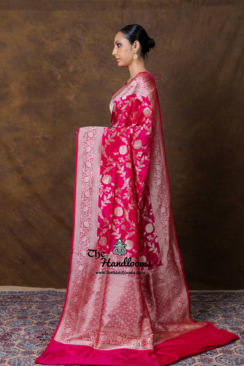 Pure Katan Silk Banarasi Handloom Saree - All Over Jaal Work