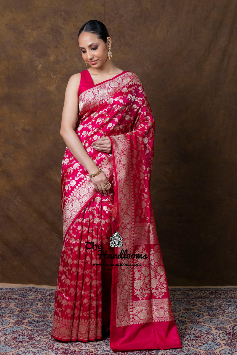 Pure Katan Silk Banarasi Handloom Saree - All Over Jaal Work