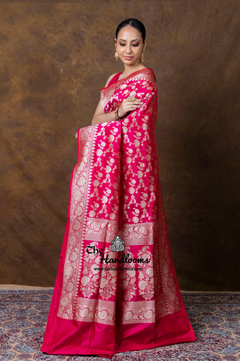 Pure Katan Silk Banarasi Handloom Saree - All Over Jaal Work