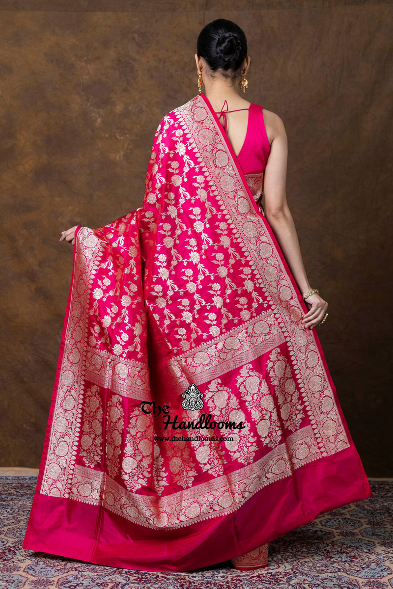 Pure Katan Silk Banarasi Handloom Saree - All Over Jaal Work