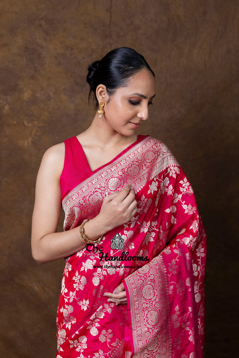 Pure Katan Silk Banarasi Handloom Saree - All Over Jaal Work