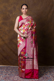 Multicolor Pure Katan Silk Banarasi Handloom Saree - All over Jaal Work With Rangkart - The Handlooms