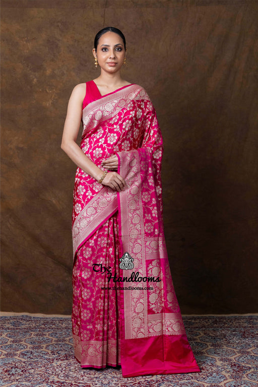 Pure Katan Silk Banarasi Handloom Saree - All Over Jaal Work - The Handlooms
