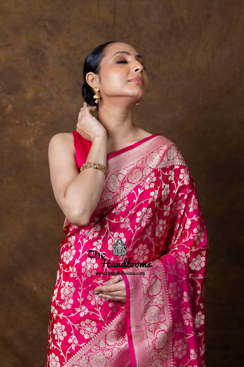 Pure Katan Silk Banarasi Handloom Saree - All Over Jaal Work