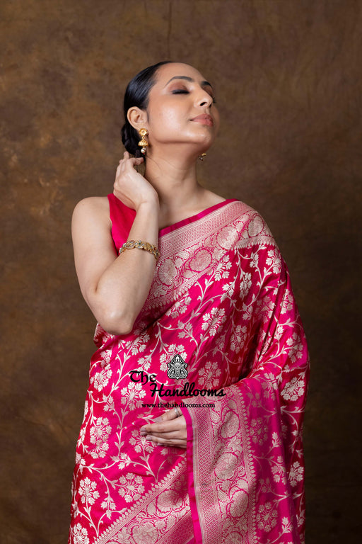 Pure Katan Silk Banarasi Handloom Saree - All Over Jaal Work - The Handlooms