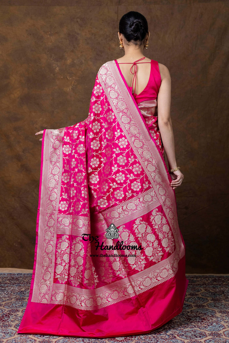 Pure Katan Silk Banarasi Handloom Saree - All Over Jaal Work