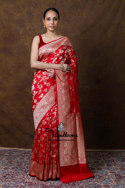 Pure Katan Silk Banarasi Handloom Saree - All Over Jaal Work - The Handlooms