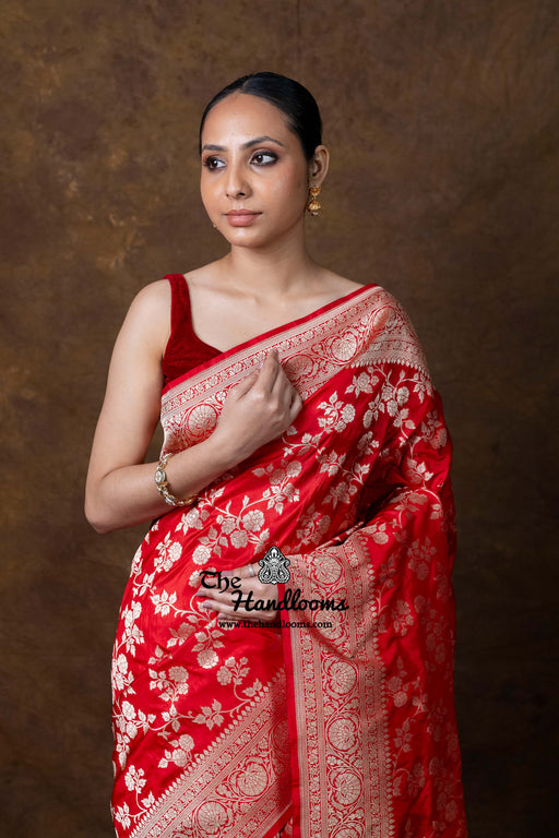 Pure Katan Silk Banarasi Handloom Saree - All Over Jaal Work - The Handlooms