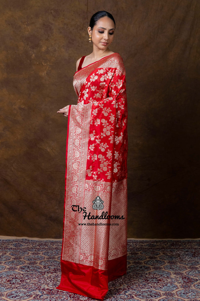 Pure Katan Silk Banarasi Handloom Saree - All Over Jaal Work