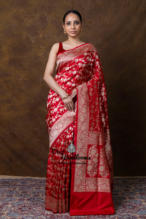 Pure Katan Silk Banarasi Handloom Saree - All Over Jaal Work - The Handlooms
