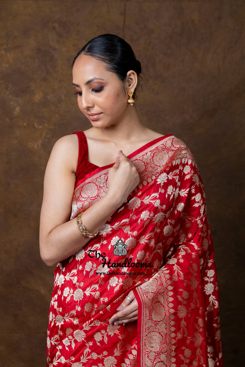 Pure Katan Silk Banarasi Handloom Saree - All Over Jaal Work