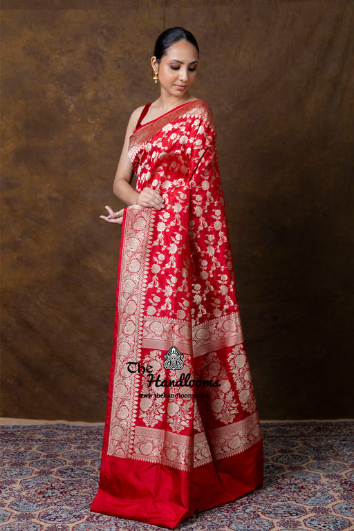 Pure Katan Silk Banarasi Handloom Saree - All Over Jaal Work - The Handlooms