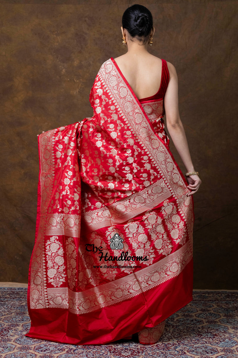 Pure Katan Silk Banarasi Handloom Saree - All Over Jaal Work