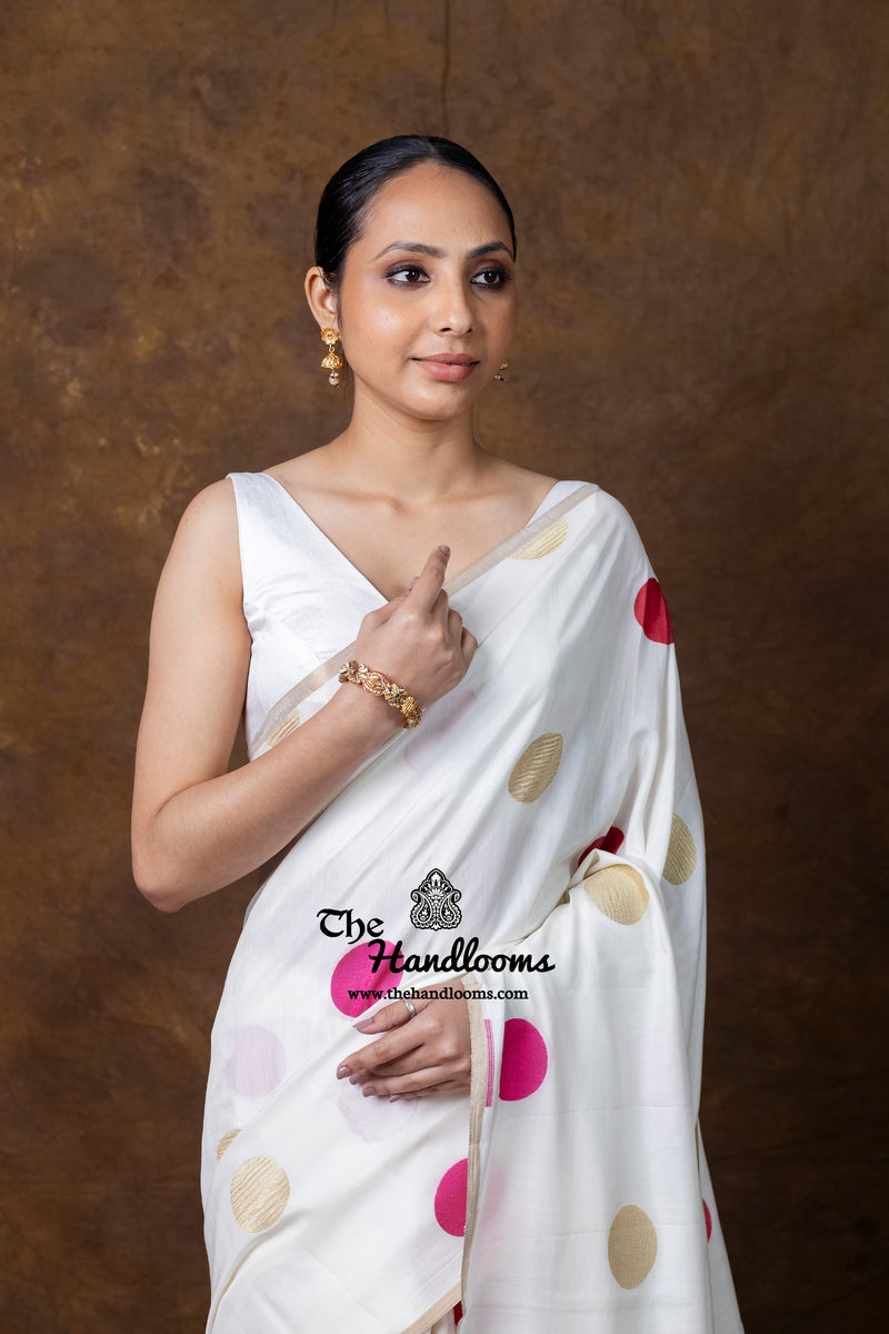 Pure Satan Silk Banarasi Handloom Saree - All Over Boota