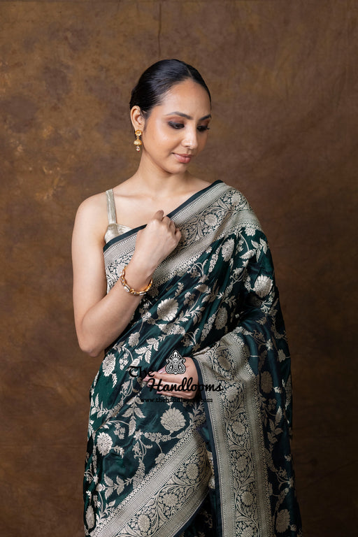 Pure Katan Silk Banarasi Handloom Saree - All Over Jaal Work - The Handlooms