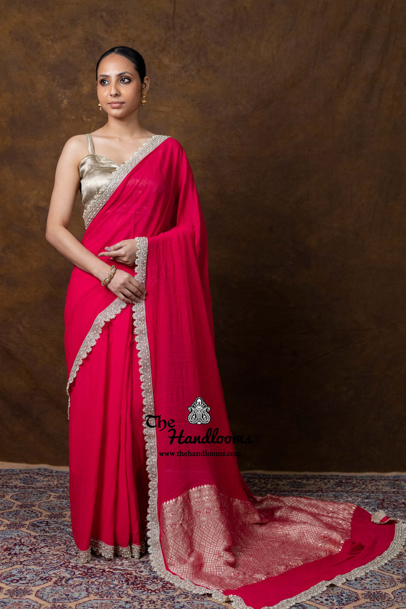 Khaddi Georgette Handloom Banarasi Saree With Lace Work