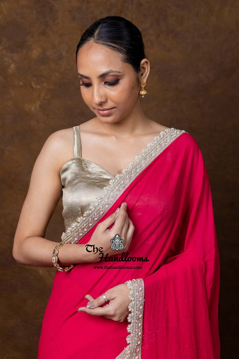 Khaddi Georgette Handloom Banarasi Saree With Lace Work