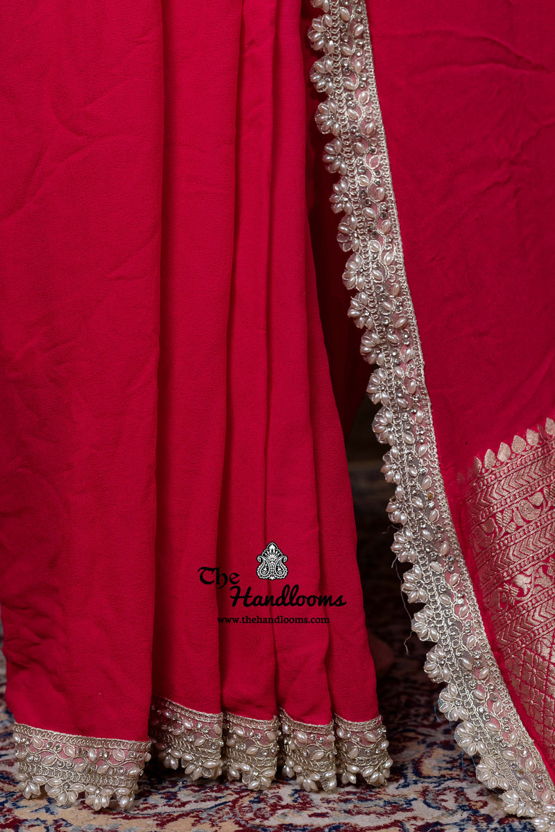 Khaddi Georgette Handloom Banarasi Saree With Lace Work