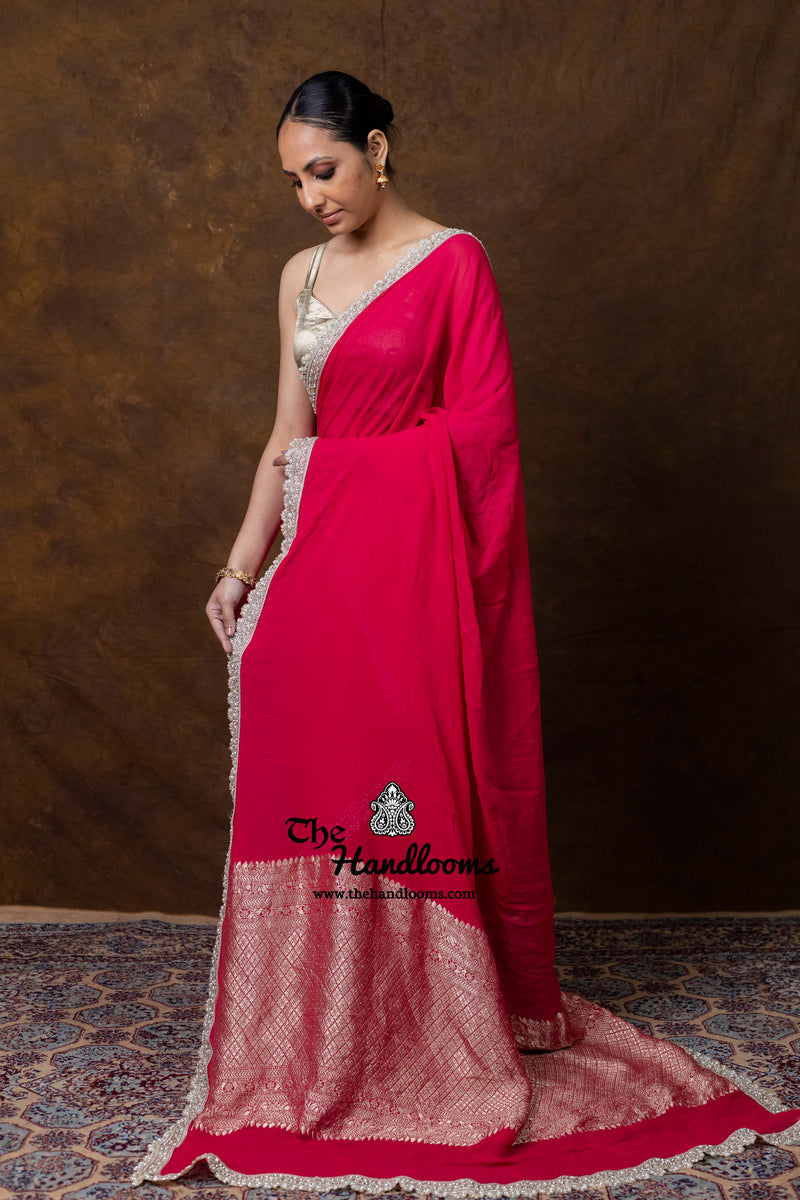 Khaddi Georgette Handloom Banarasi Saree With Lace Work