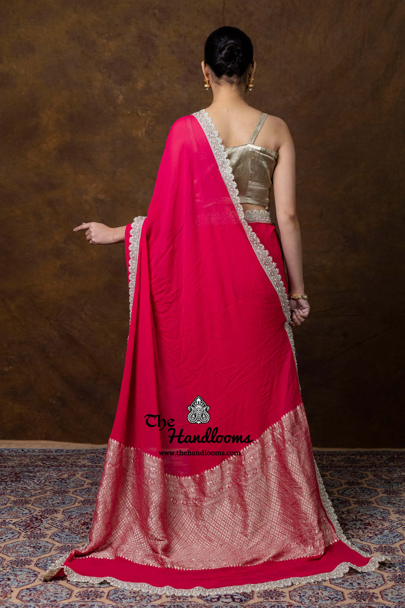 Khaddi Georgette Handloom Banarasi Saree With Lace Work