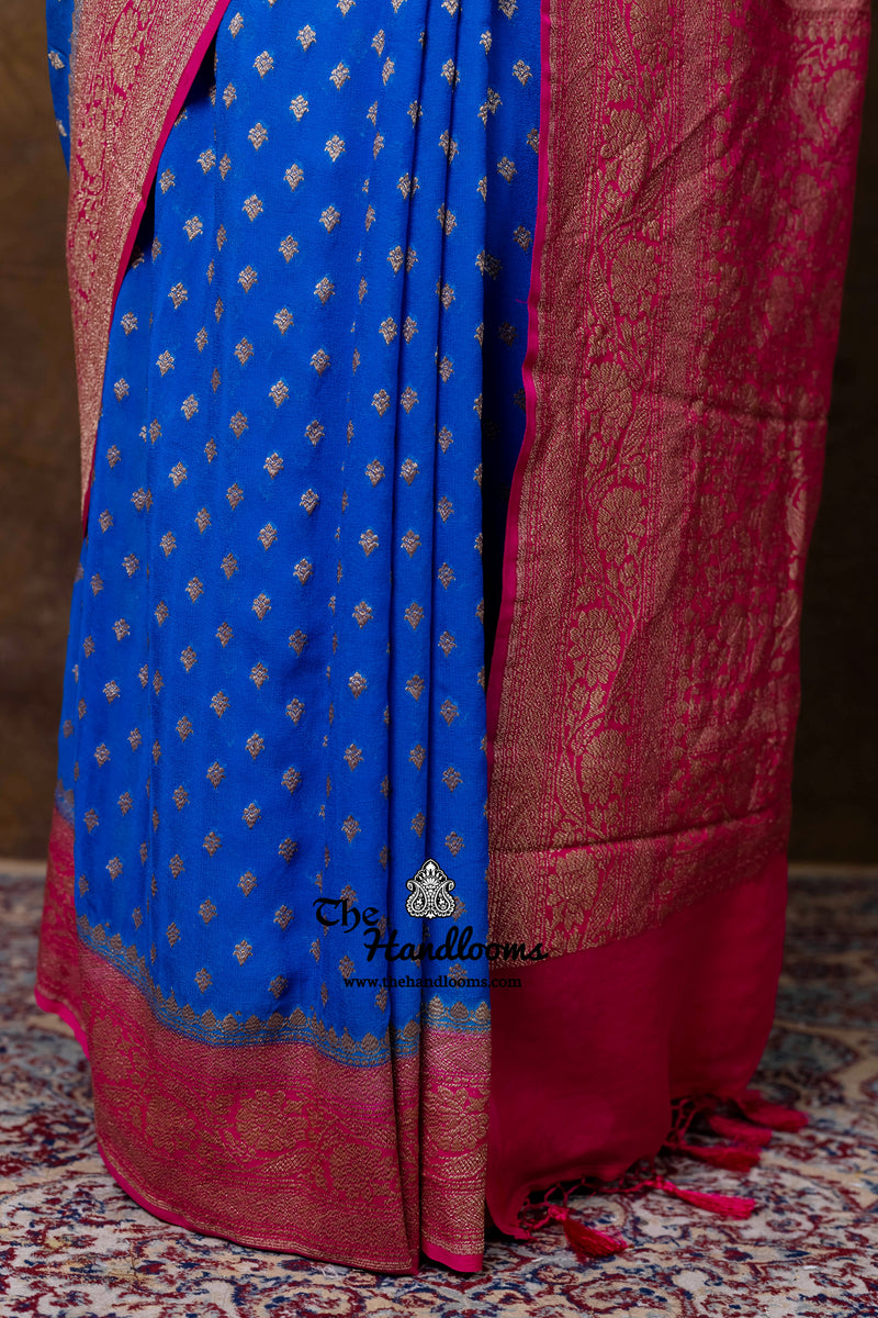 Pure Khaddi Georgette Handloom Banarasi Saree - Antique Zari