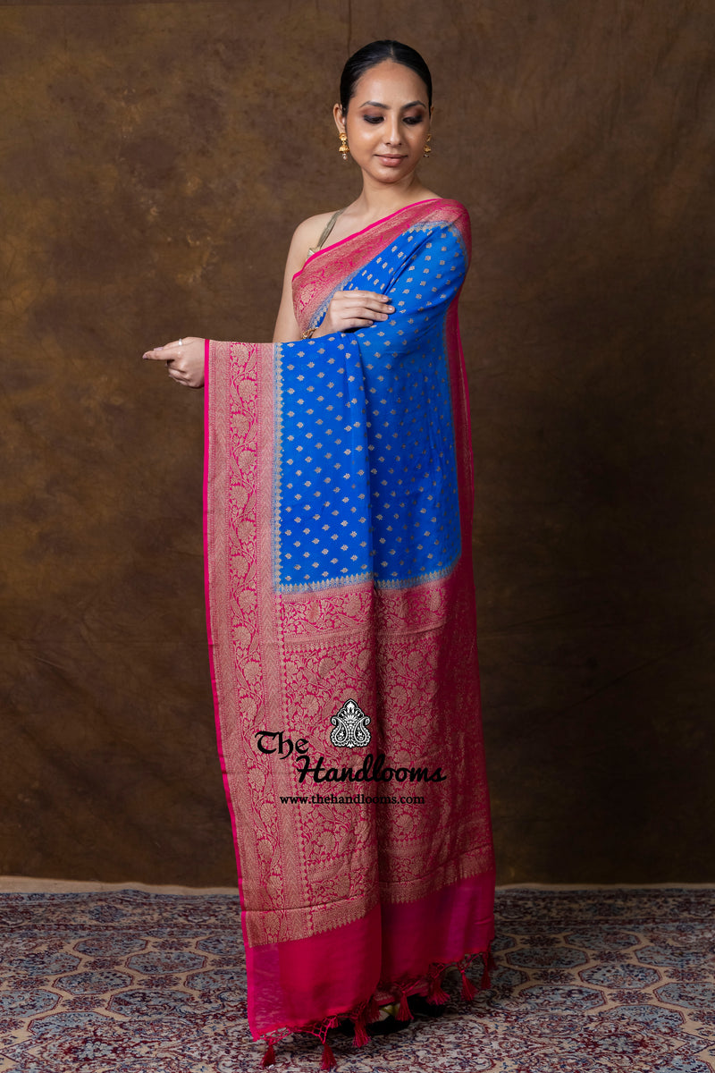 Pure Khaddi Georgette Handloom Banarasi Saree - Antique Zari