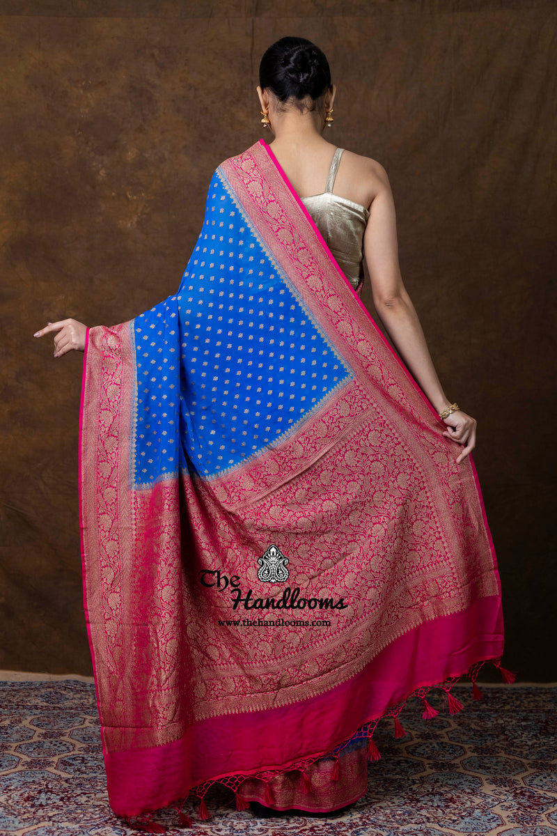 Pure Khaddi Georgette Handloom Banarasi Saree - Antique Zari