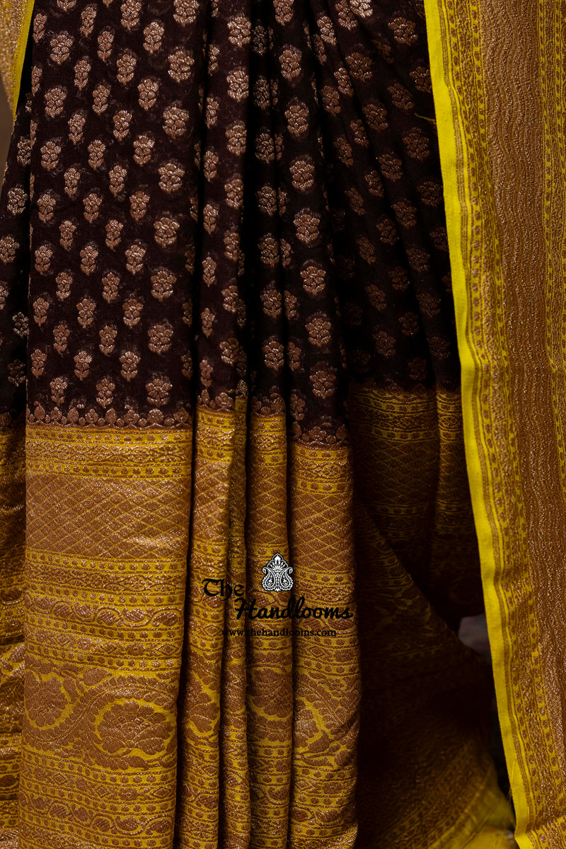 Pure Khaddi Georgette Handloom Banarasi Saree - Antique Zari