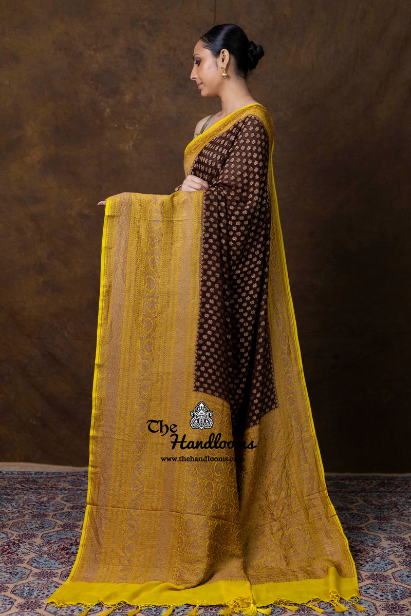 Pure Khaddi Georgette Handloom Banarasi Saree - Antique Zari