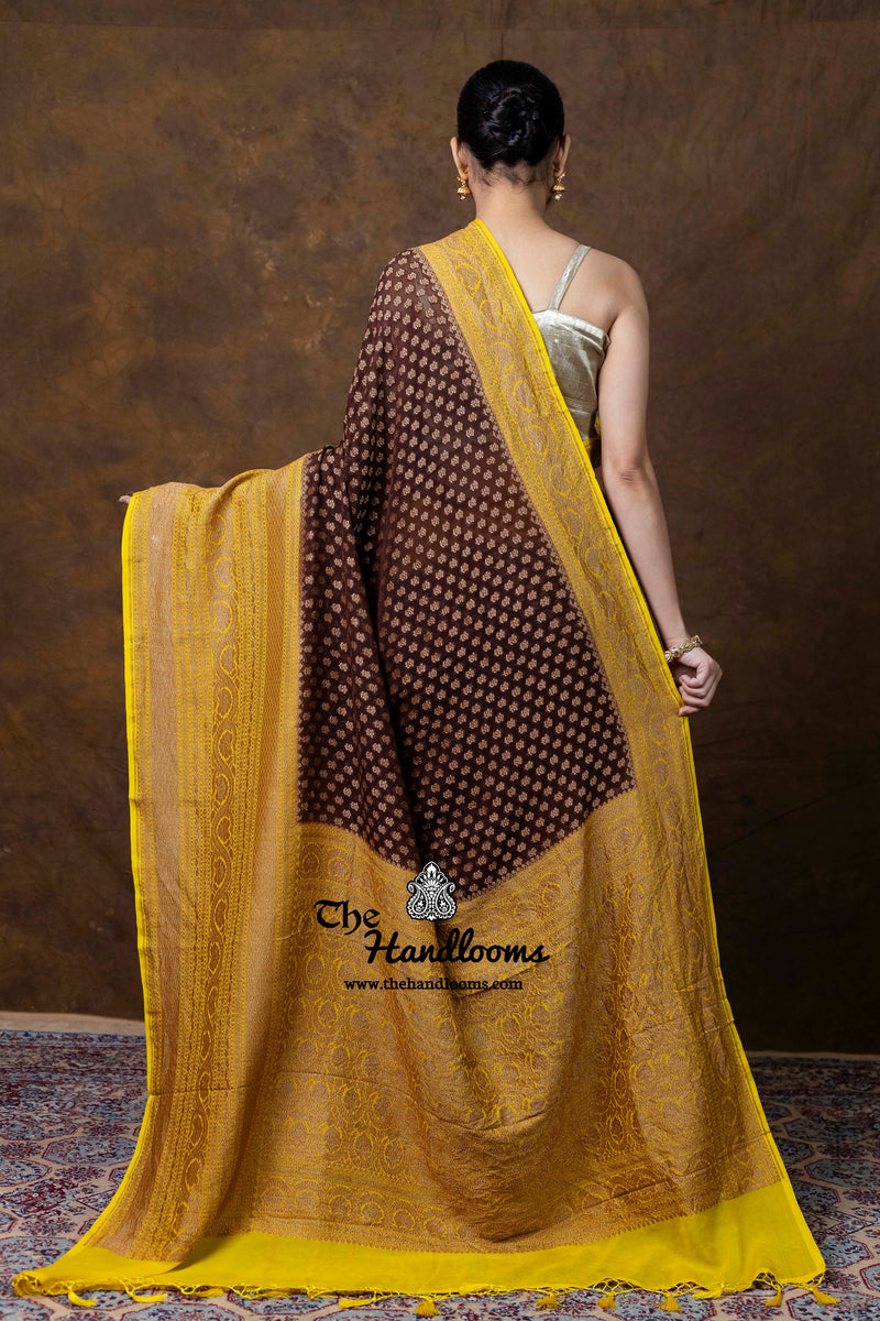 Pure Khaddi Georgette Handloom Banarasi Saree - Antique Zari