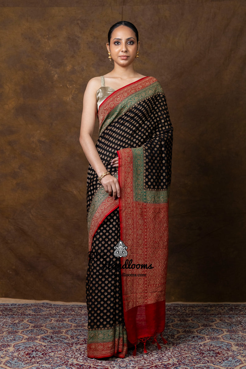 Pure Khaddi Georgette Handloom Banarasi Saree - Antique Zari