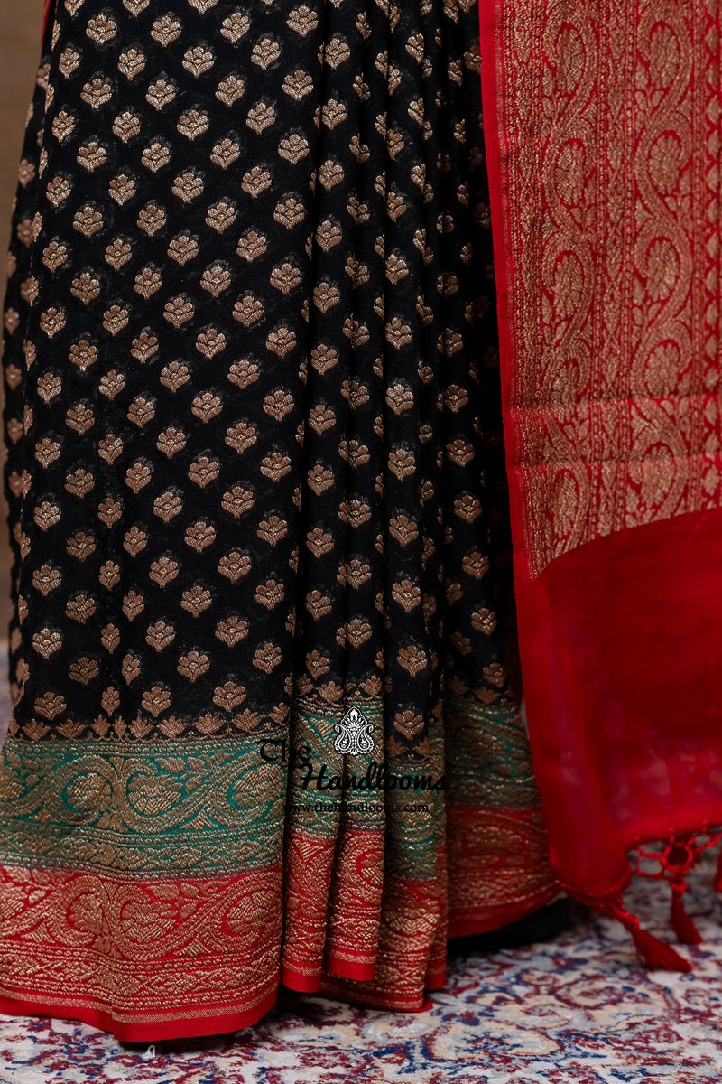 Pure Khaddi Georgette Handloom Banarasi Saree - Antique Zari