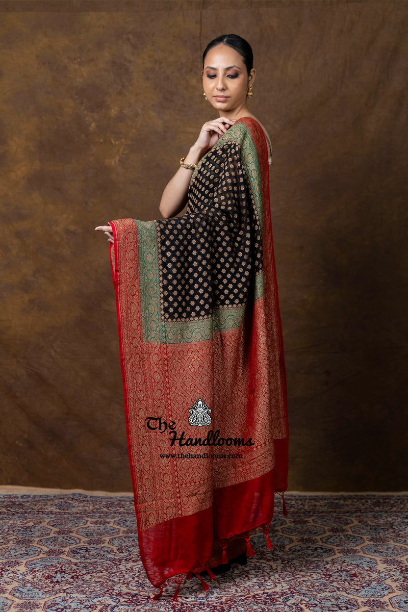 Pure Khaddi Georgette Handloom Banarasi Saree - Antique Zari