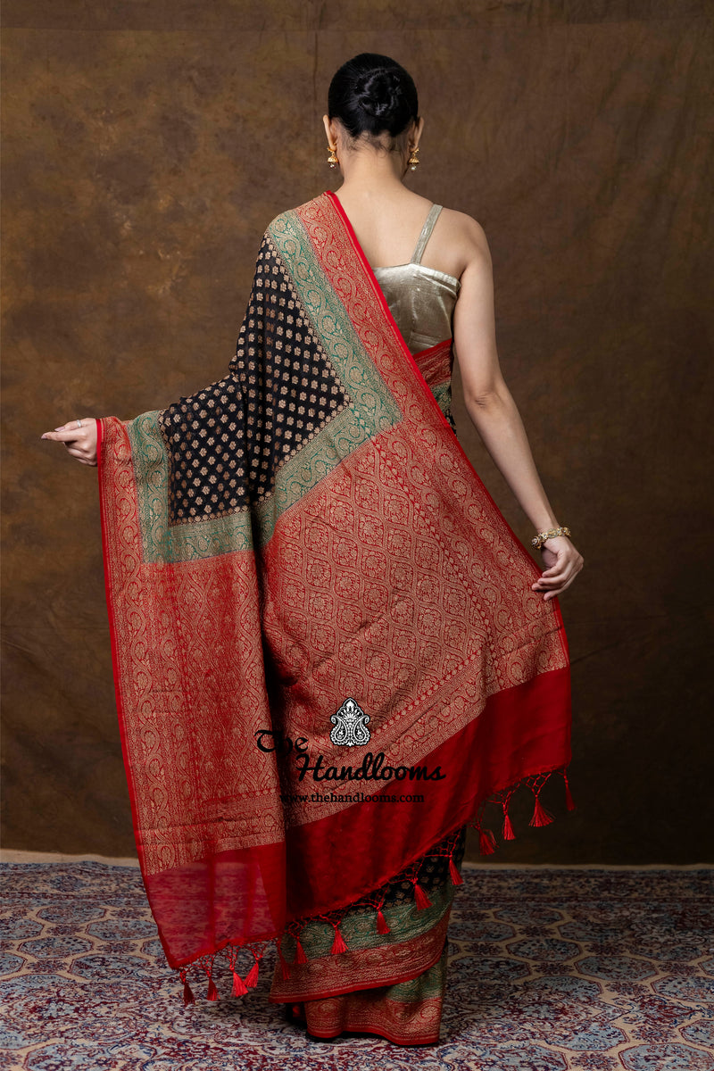 Pure Khaddi Georgette Handloom Banarasi Saree - Antique Zari