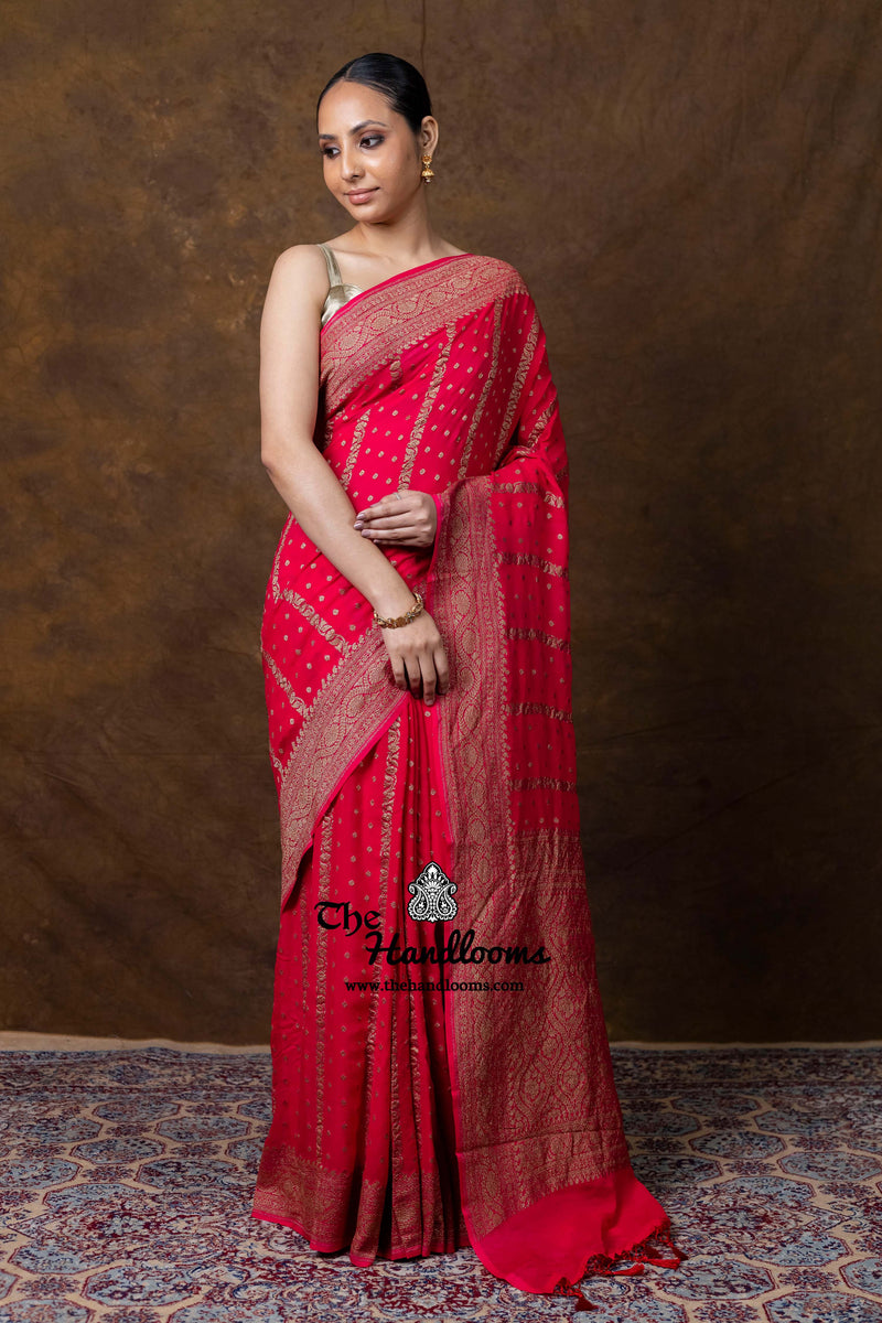 Pure Khaddi Georgette Handloom Banarasi Saree - Antique Zari