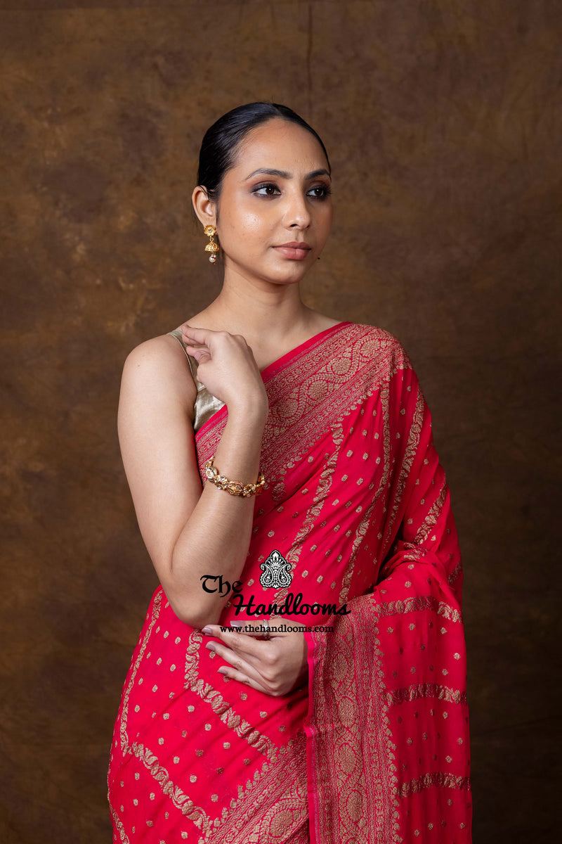 Pure Khaddi Georgette Handloom Banarasi Saree - Antique Zari