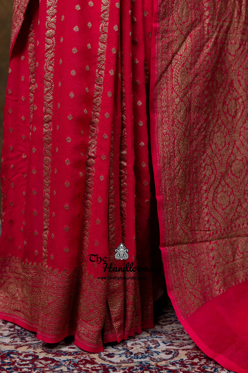 Pure Khaddi Georgette Handloom Banarasi Saree - Antique Zari