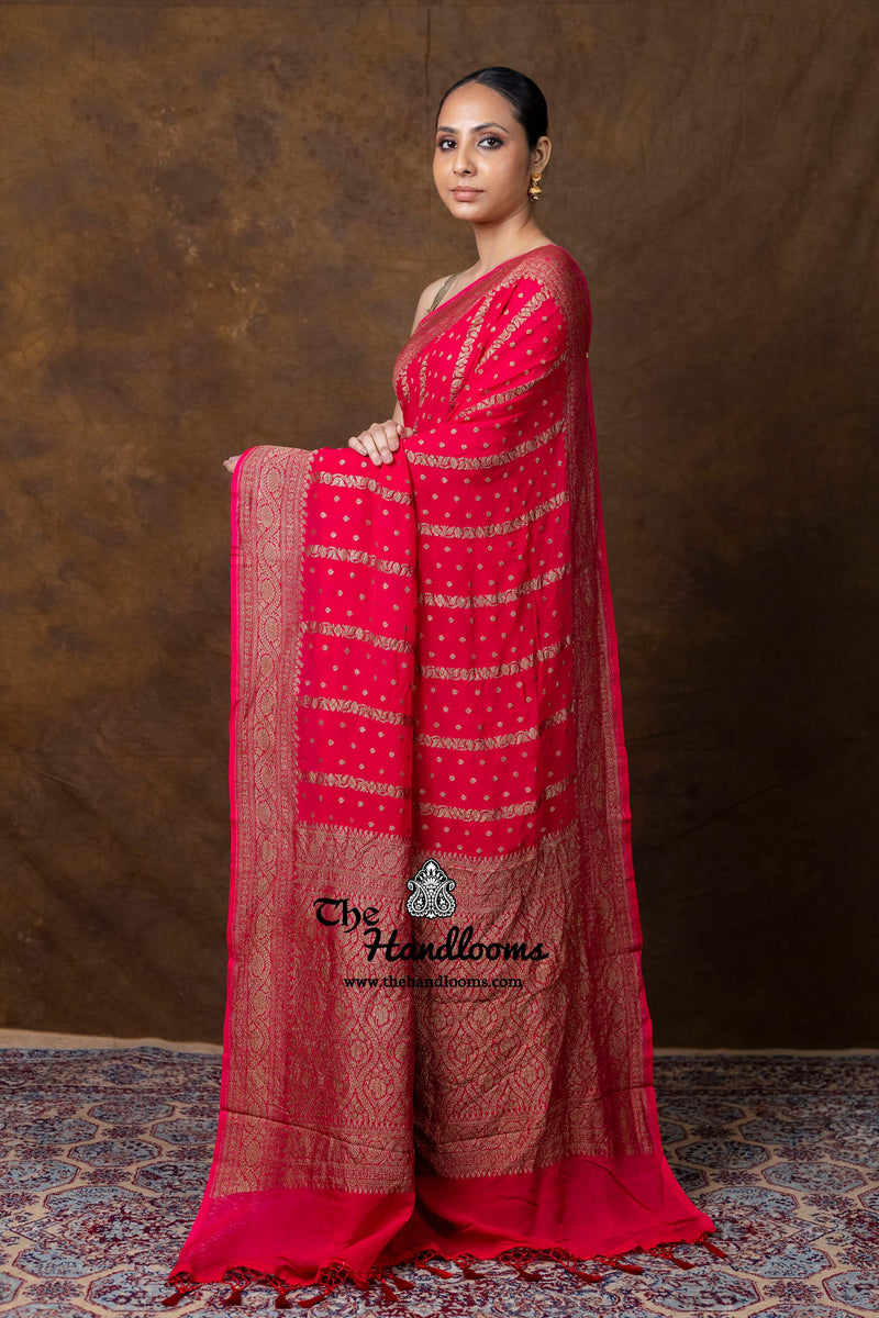Pure Khaddi Georgette Handloom Banarasi Saree - Antique Zari