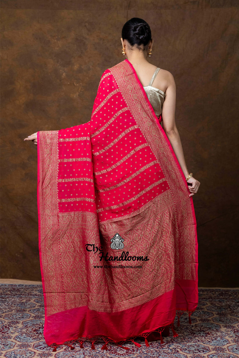 Pure Khaddi Georgette Handloom Banarasi Saree - Antique Zari