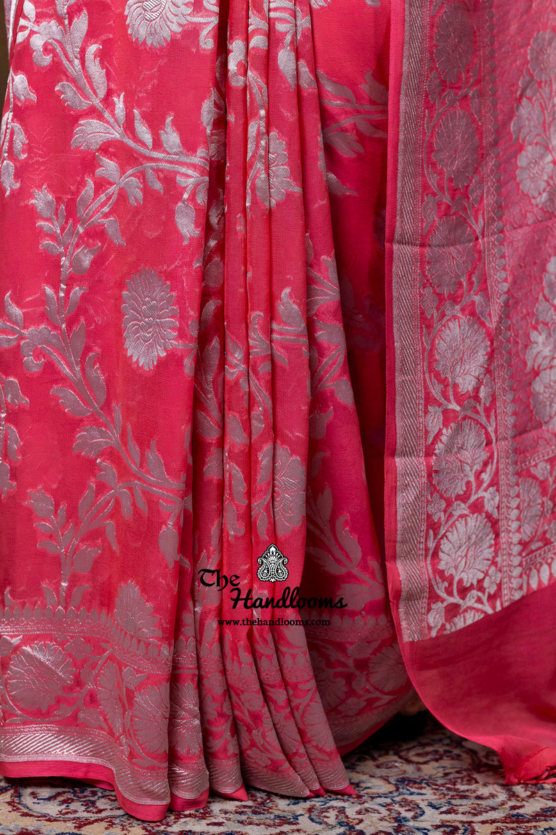 Pure Khaddi Georgette Handloom Banarasi Saree Silver Zari