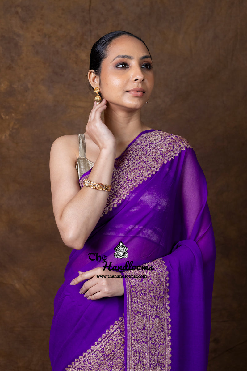 Pure Khaddi Georgette Handloom Banarasi Saree - Antique Zari