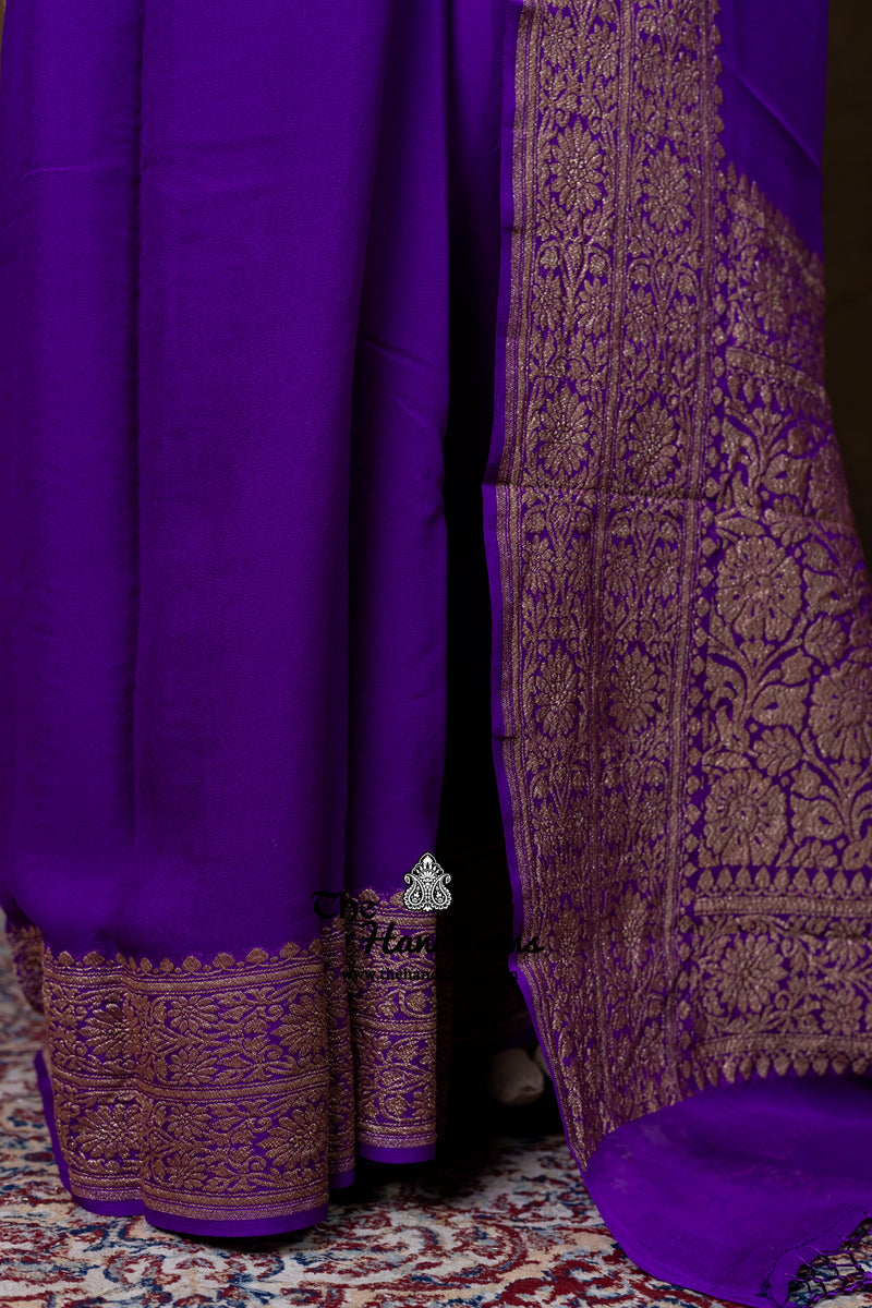 Pure Khaddi Georgette Handloom Banarasi Saree - Antique Zari