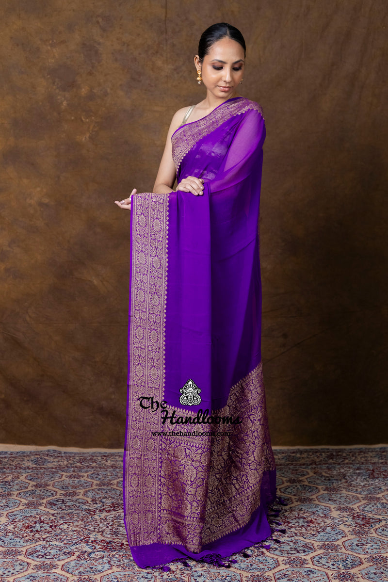 Pure Khaddi Georgette Handloom Banarasi Saree - Antique Zari