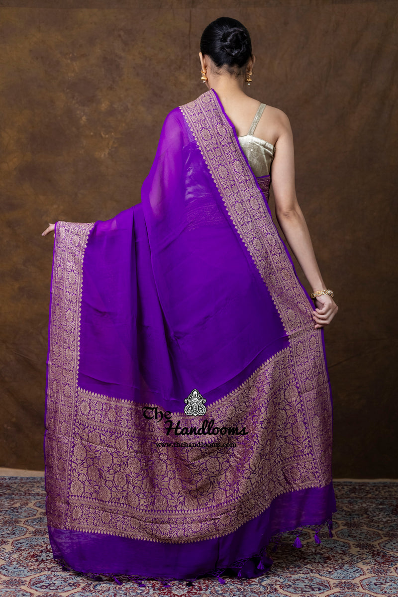 Pure Khaddi Georgette Handloom Banarasi Saree - Antique Zari