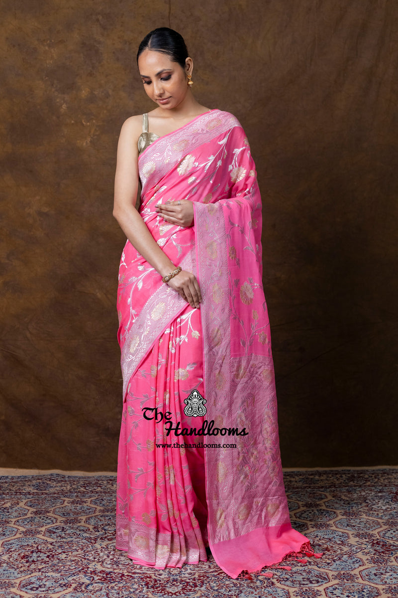 Khaddi Georgette Handloom Banarasi Saree - All Over Sona Roopa Jaal Work