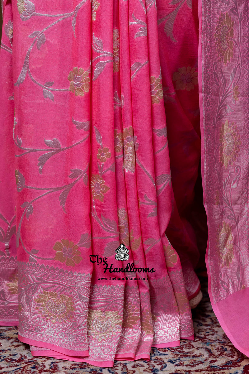 Khaddi Georgette Handloom Banarasi Saree - All Over Sona Roopa Jaal Work