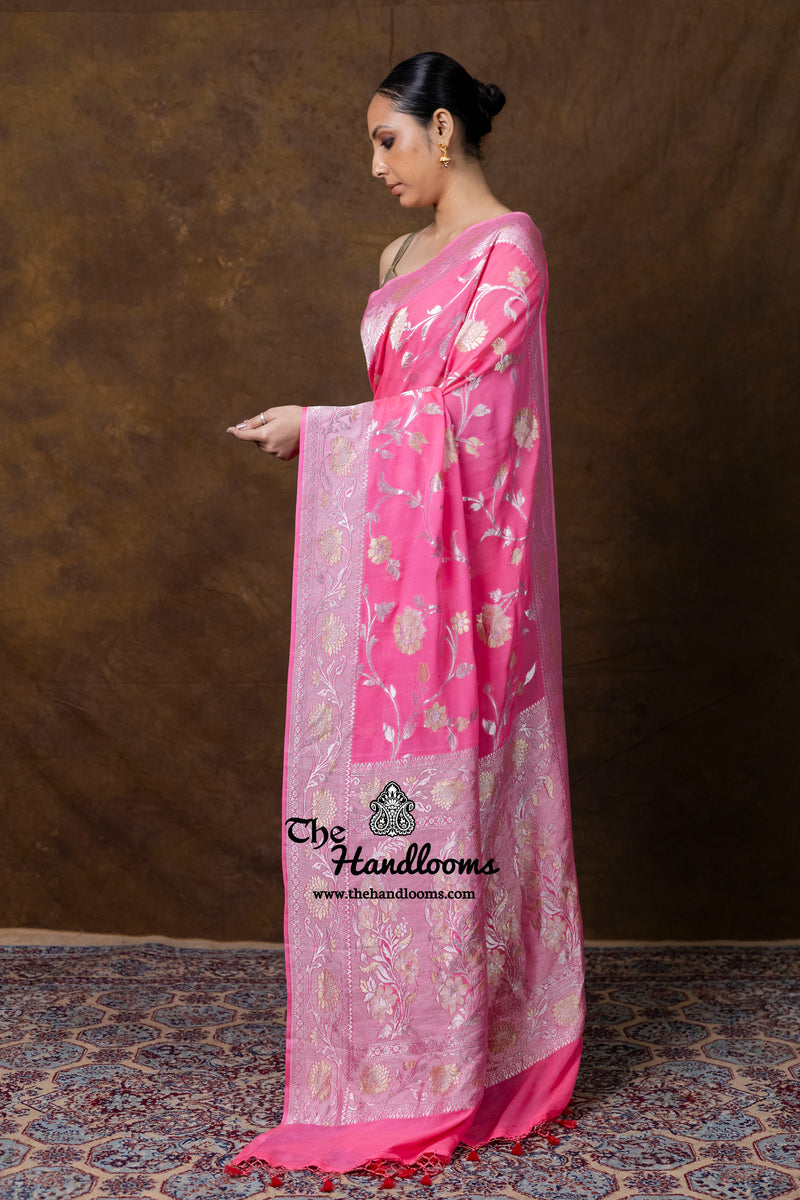 Khaddi Georgette Handloom Banarasi Saree - All Over Sona Roopa Jaal Work